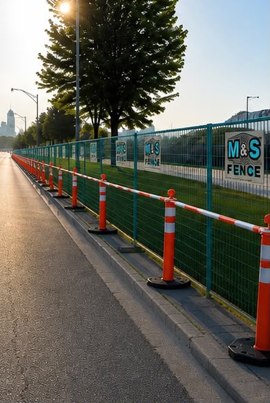 Traffic bar installed alongside M&S Fence temporary fencing